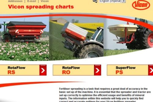 Vicon Spreading Charts / Rear Mounted Disc Spreaders / Fertiliser